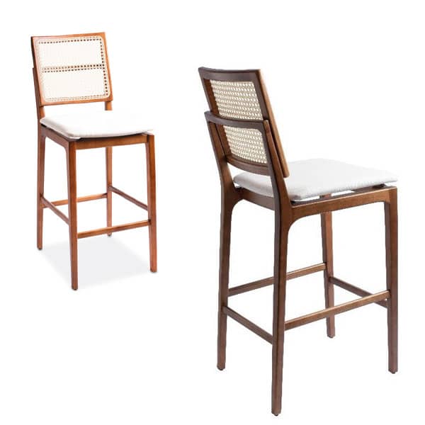 Banqueta Fernanda Palha Natural Sextavada e Estofada Estrutura Madeira Liptus Design Sustentável