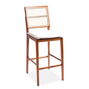 Banqueta Fernanda Palha Natural Sextavada e Estofada Estrutura Madeira Liptus Design Sustentável