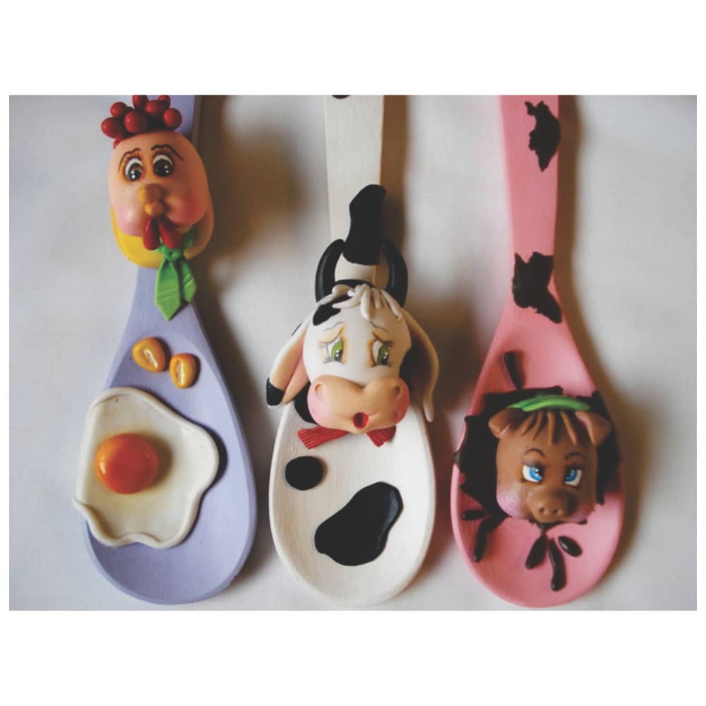 Jogo com 3 Colheres de Pau Decoradas