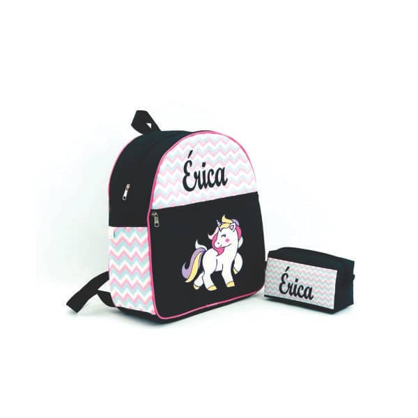 Mochila Escolar Personalizada c/ Nome Unicornio