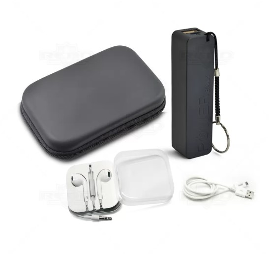 Power bank wireless com fone de ouvido personalizado